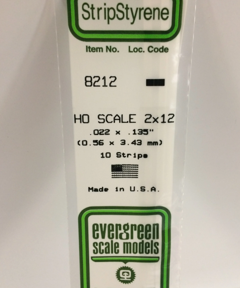 Evergreen Scale Models Evergreen 8212 - .022" X .135" / .6MM X 3.4MM X 14 OPAQUE WHITE POLYSTYRENE HO SCALE STRIPS 2X12 (10) Pack