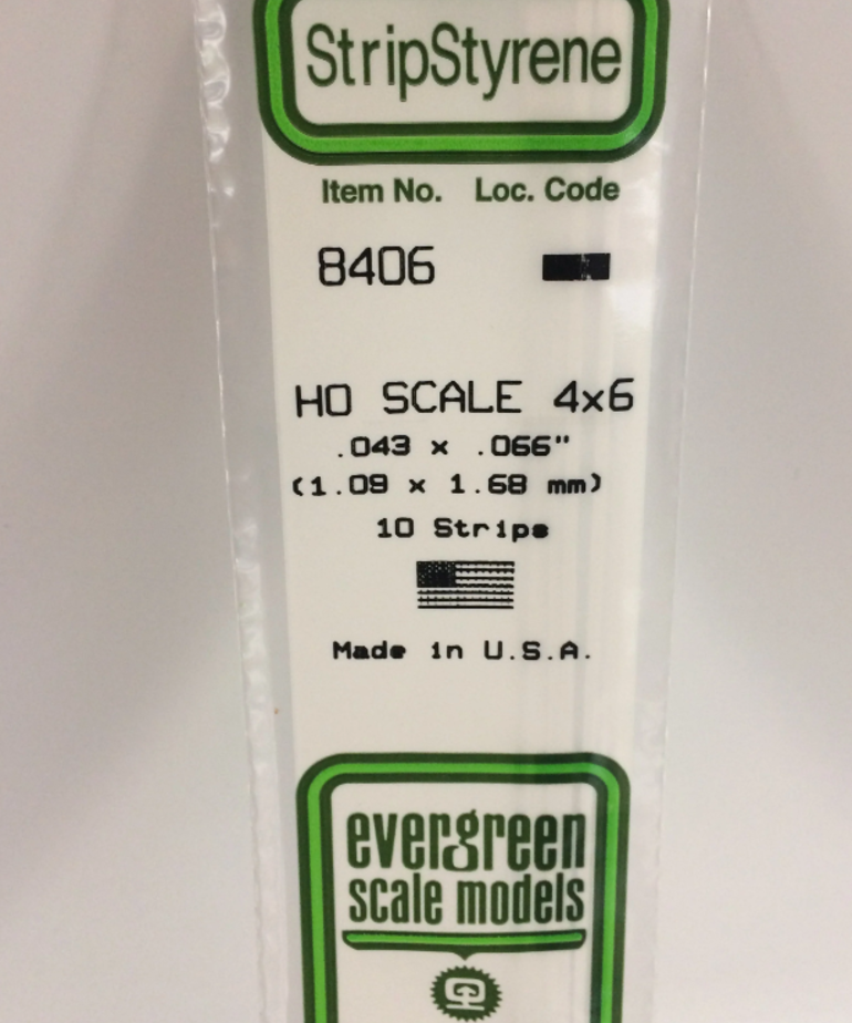 Evergreen Scale Models Evergreen 8406 - .043" X .066" / 1.1MM X 1.7MM X 14 OPAQUE WHITE POLYSTYRENE HO SCALE STRIPS 4X6 (10) Pack