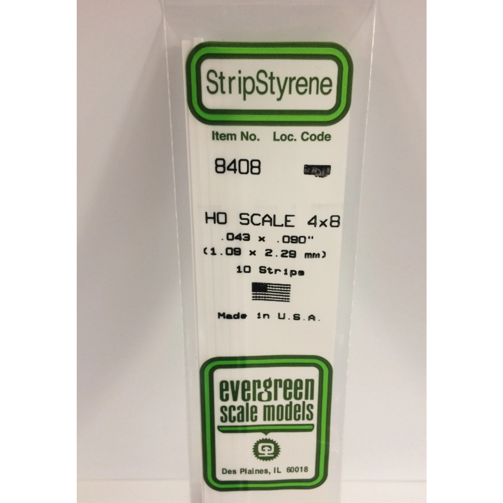 Evergreen Scale Models Evergreen 8408 - .043" X .090" / 1.1MM X 2.3MM X 14 OPAQUE WHITE POLYSTYRENE HO SCALE STRIPS 4X8 (10) Pack