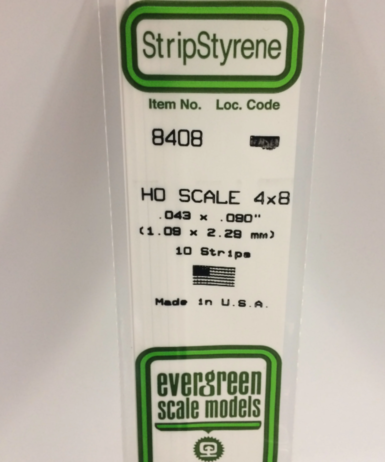 Evergreen Scale Models Evergreen 8408 - .043" X .090" / 1.1MM X 2.3MM X 14 OPAQUE WHITE POLYSTYRENE HO SCALE STRIPS 4X8 (10) Pack