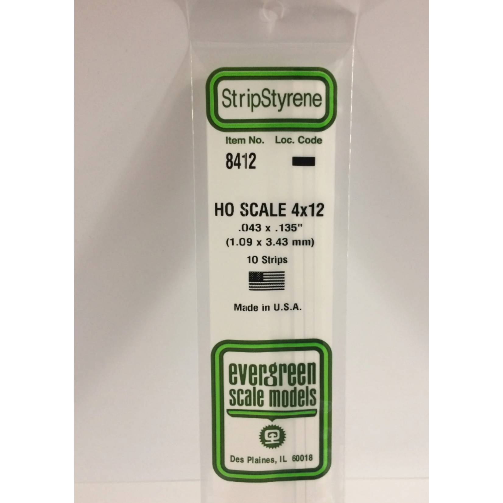 Evergreen Scale Models Evergreen 8412 - .043" X .135" / 1.1MM X 3.4MM X 14 OPAQUE WHITE POLYSTYRENE HO SCALE STRIPS 4X12 (10) Pack