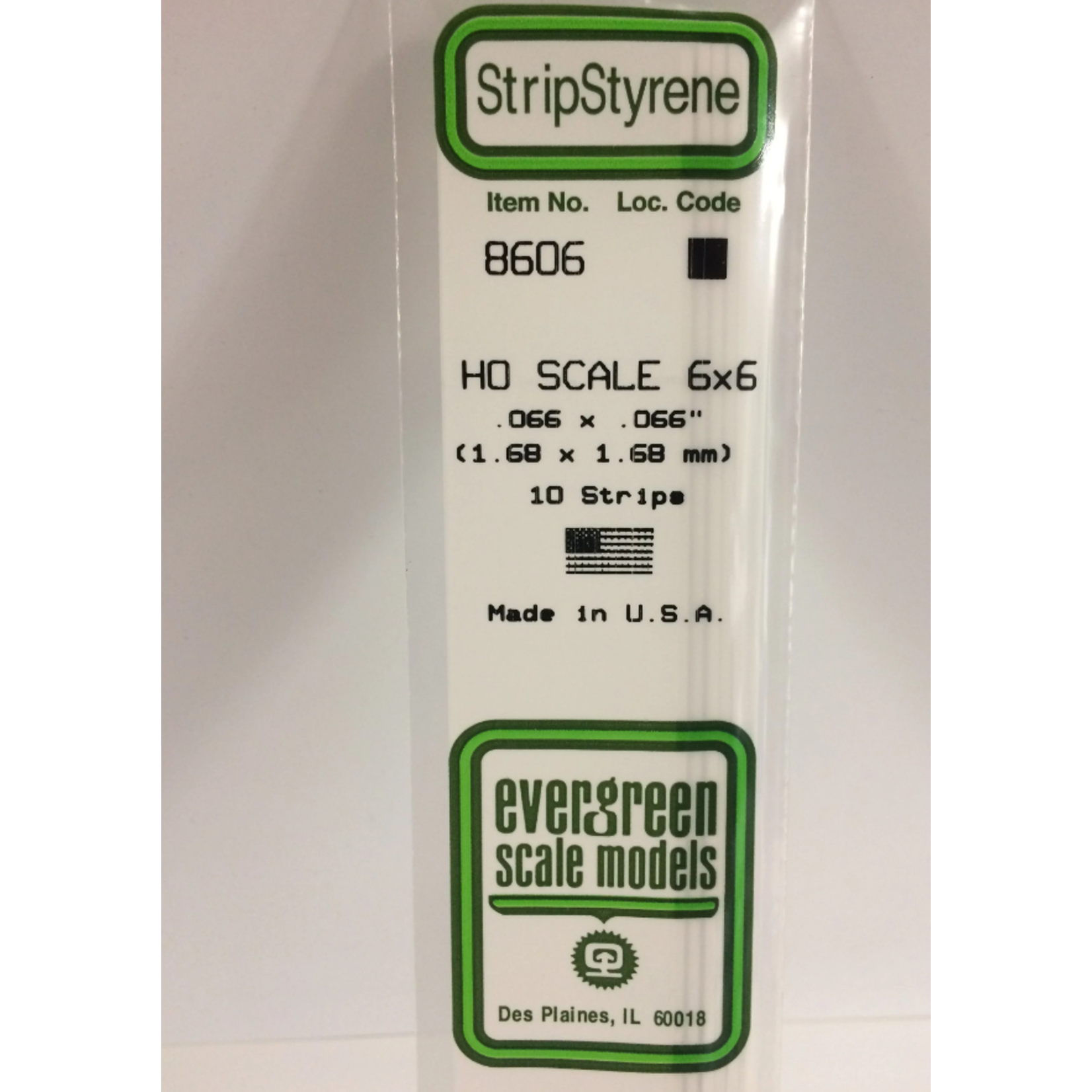 Evergreen Scale Models Evergreen 8606 - .066" X .066" / 1.7MM X 1.7MM X 14 OPAQUE WHITE POLYSTYRENE HO SCALE STRIPS 6X6 (10) Pack