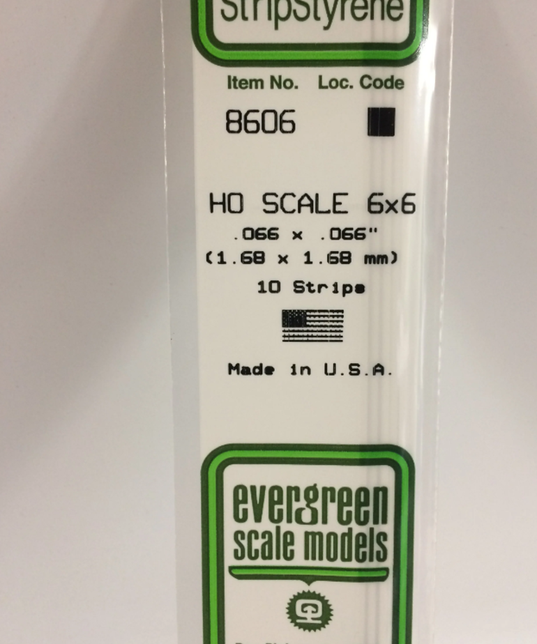 Evergreen Scale Models Evergreen 8606 - .066" X .066" / 1.7MM X 1.7MM X 14 OPAQUE WHITE POLYSTYRENE HO SCALE STRIPS 6X6 (10) Pack