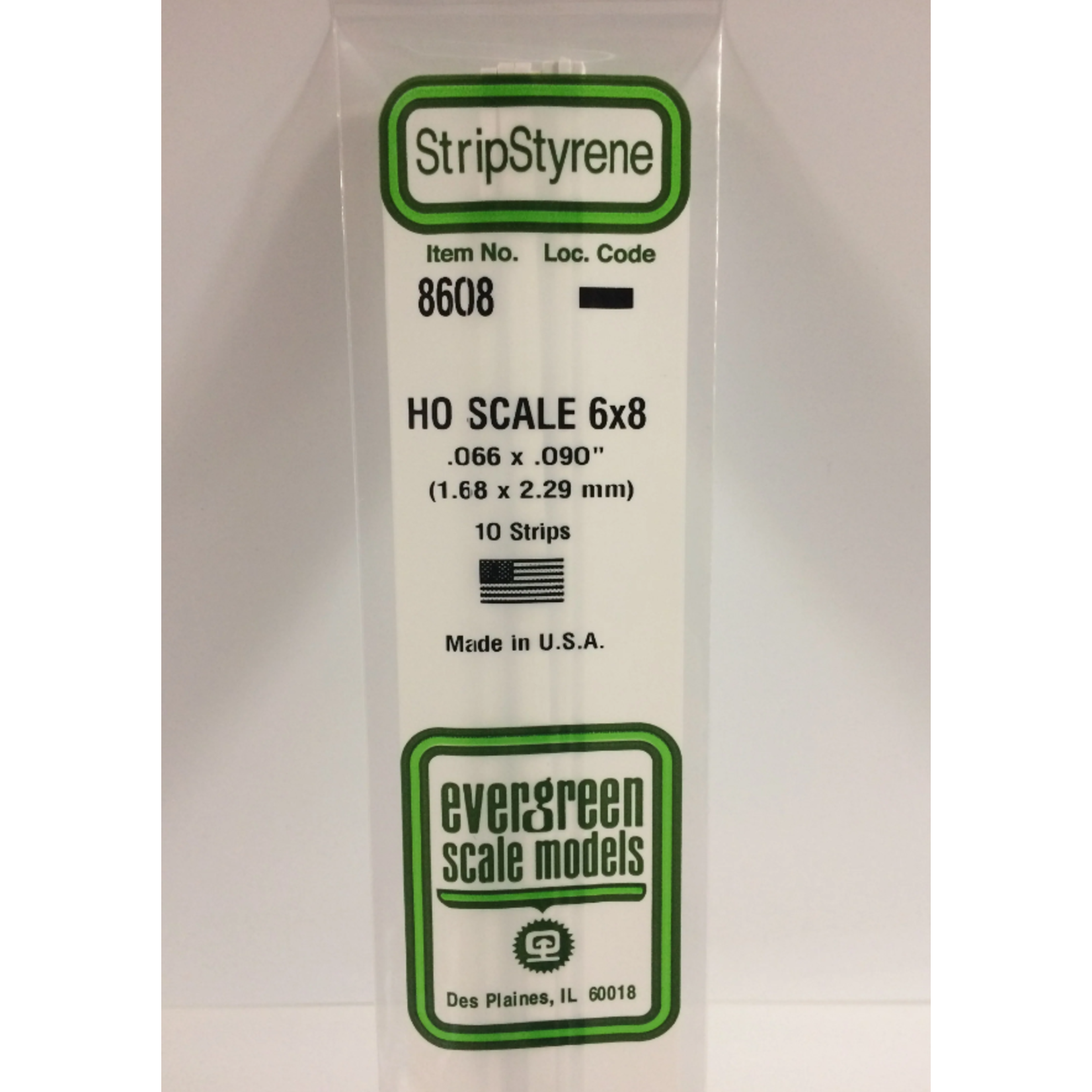 Evergreen Scale Models Evergreen 8608 - .066" X .090" / 1.7MM X 2.3MM X 14 OPAQUE WHITE POLYSTYRENE HO SCALE STRIPS 6X8 (10) Pack