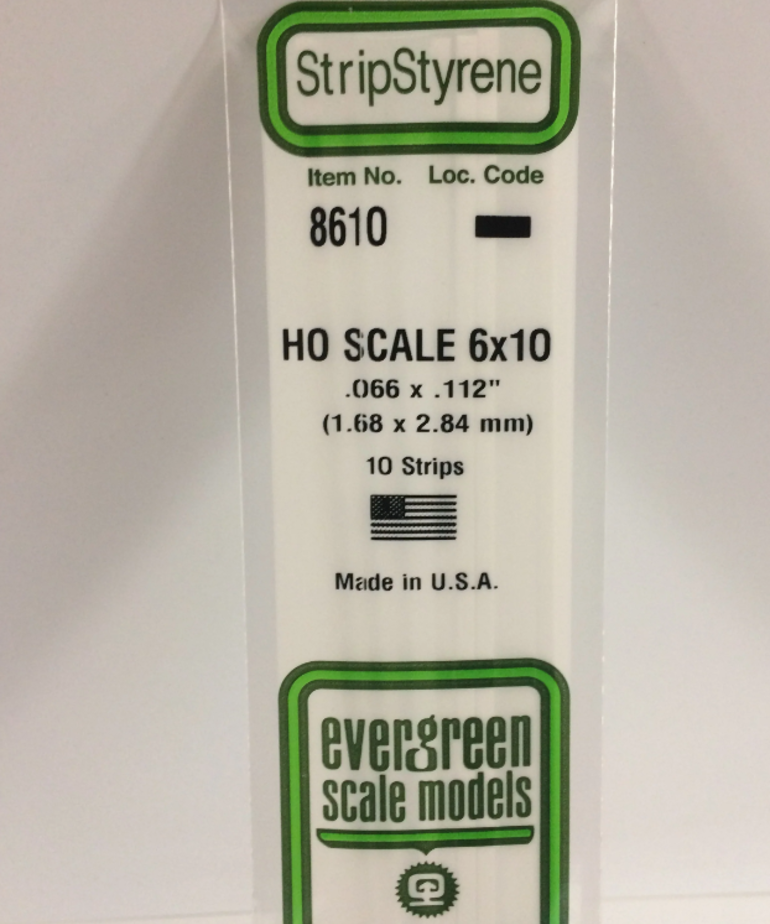 Evergreen Scale Models Evergreen 8610 - .066" X .112" / 1.7MM X 2.8MM X 14 OPAQUE WHITE POLYSTYRENE HO SCALE STRIPS 6X10 (10) Pack