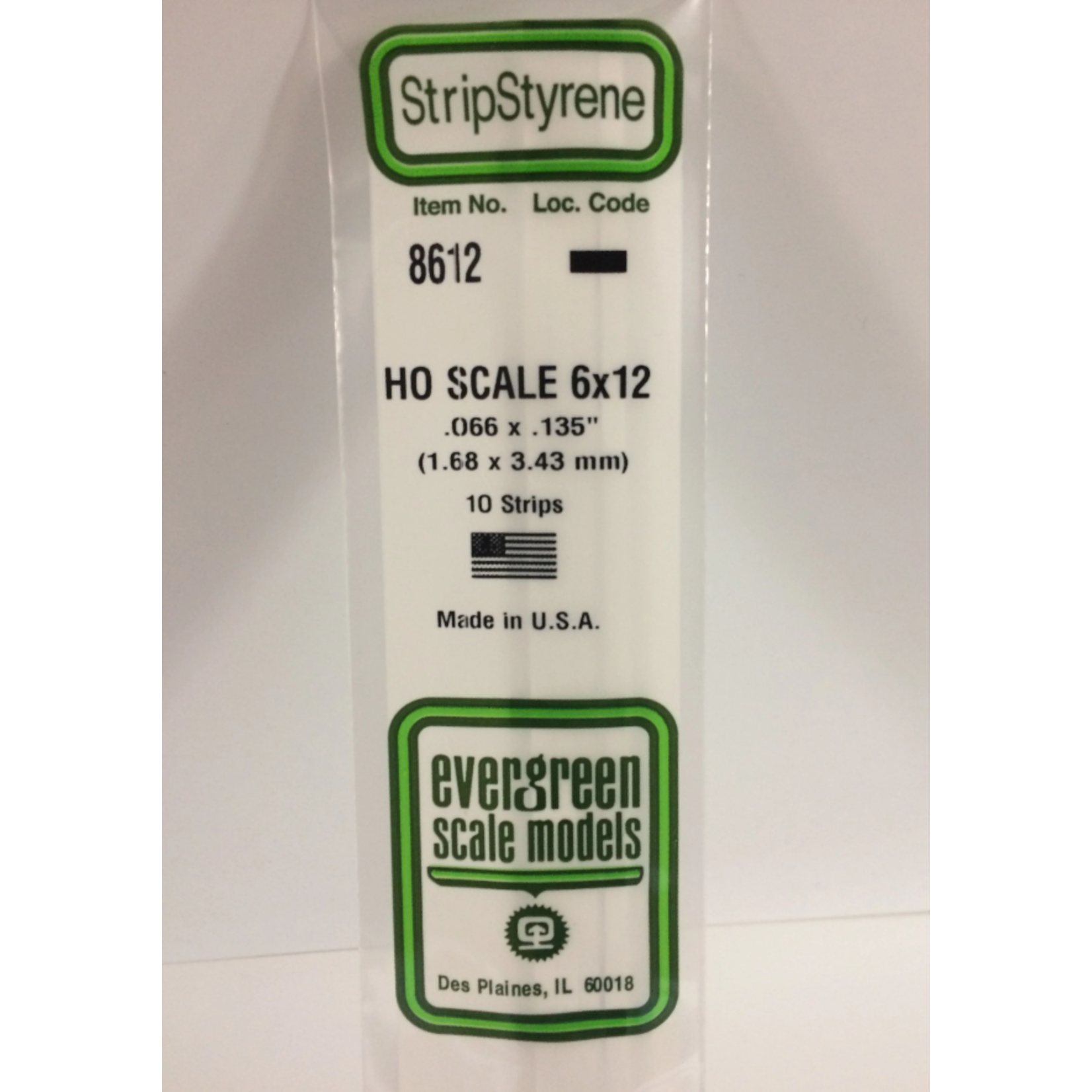 Evergreen Scale Models Evergreen 8612 - .066" X .135" / 1.7MM X 3.4MM X 14 OPAQUE WHITE POLYSTYRENE HO SCALE STRIPS 6X12 (10) Pack