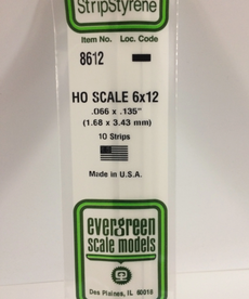 Evergreen Scale Models Evergreen 8612 - .066" X .135" / 1.7MM X 3.4MM X 14 OPAQUE WHITE POLYSTYRENE HO SCALE STRIPS 6X12 (10) Pack