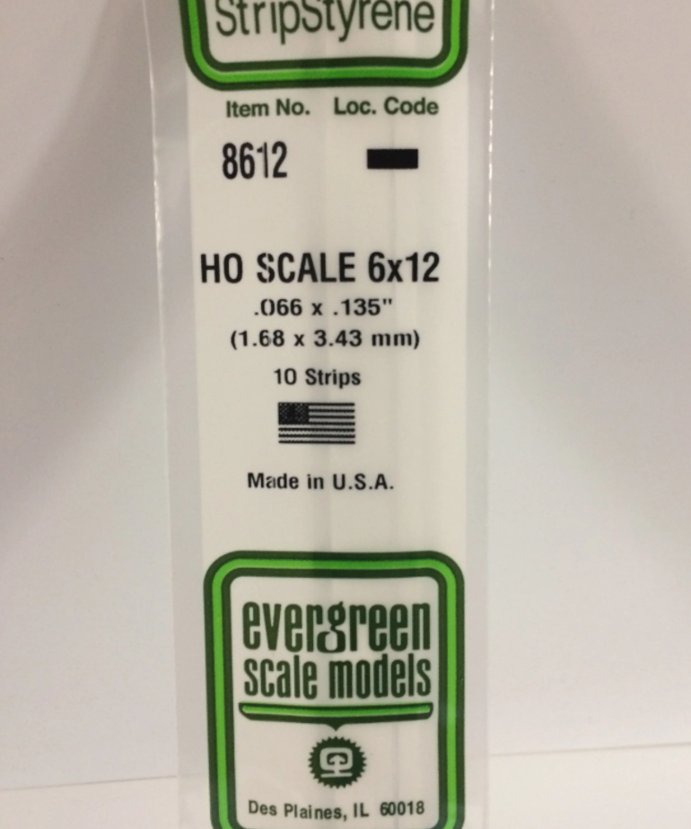 Evergreen Scale Models Evergreen 8612 - .066" X .135" / 1.7MM X 3.4MM X 14 OPAQUE WHITE POLYSTYRENE HO SCALE STRIPS 6X12 (10) Pack