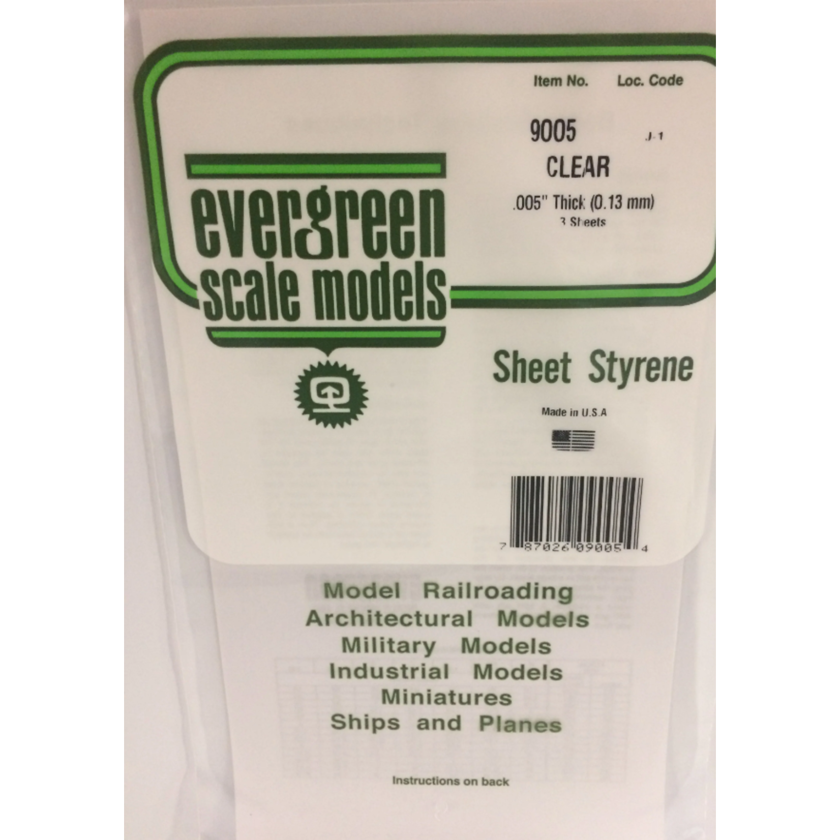 Evergreen Scale Models Evergreen 9005 - .005" X 6" X 12" CLEAR ORIENTED POLYSTYRENE (3) SHEETS