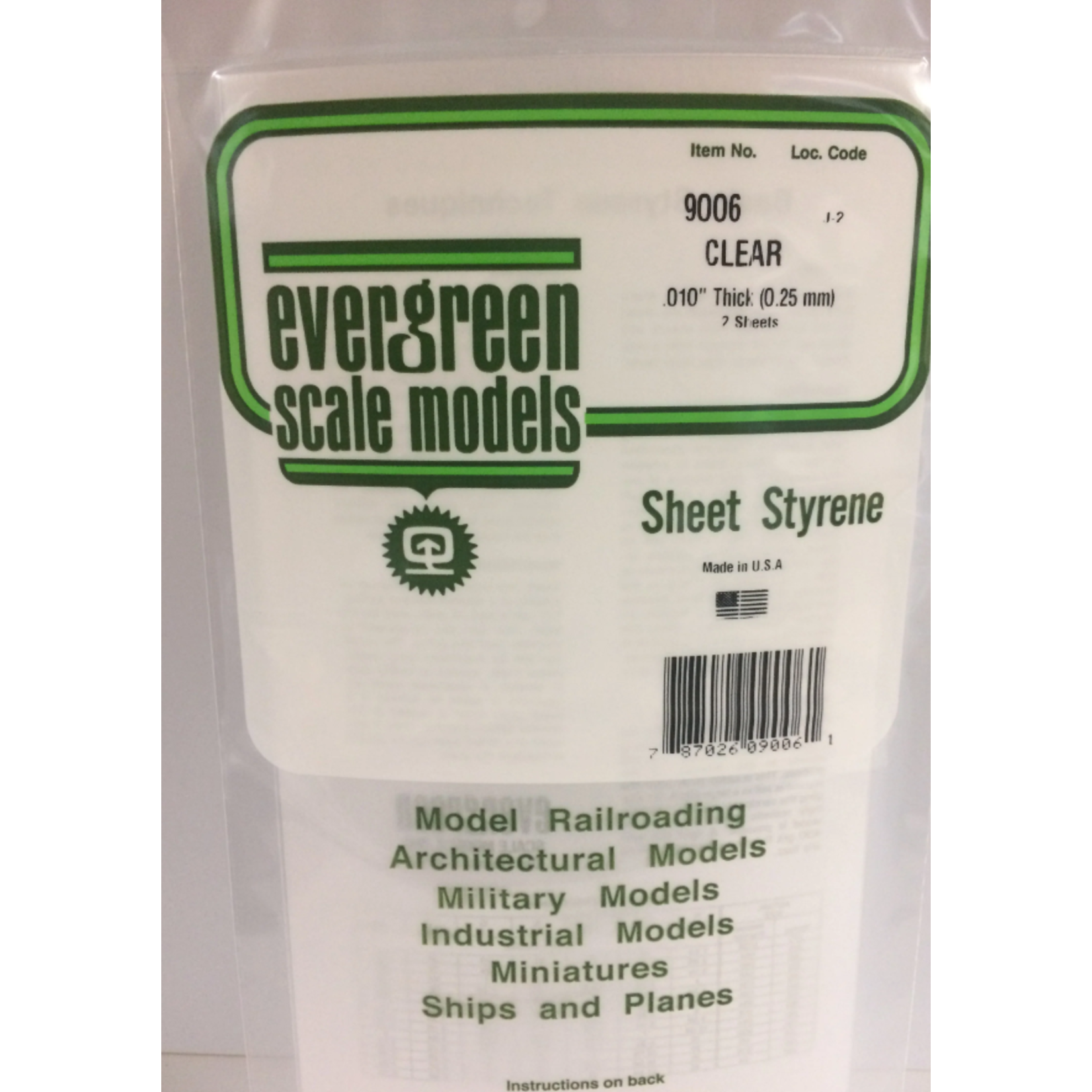 Evergreen Scale Models Evergreen 9006 - .010 X 6" X 12" CLEAR ORIENTED POLYSTYRENE (2) SHEETS