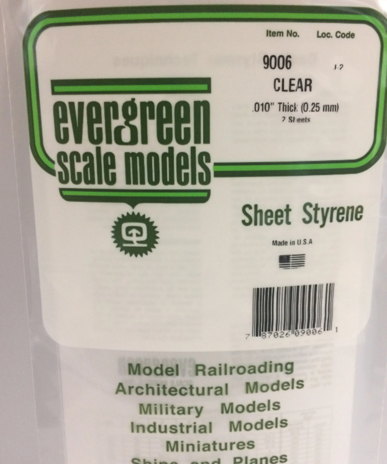Evergreen Scale Models Evergreen 9006 - .010 X 6" X 12" CLEAR ORIENTED POLYSTYRENE (2) SHEETS