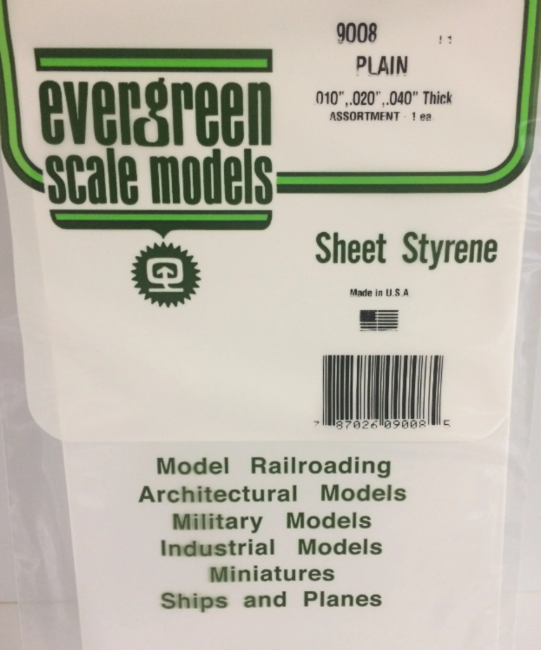 Evergreen Scale Models Evergreen 9008 6" X 12" PLAIN OPAQUE WHITE POLYSTYRENE (3) SHEET ASSORTMENT PACK .01",  .02", .04"