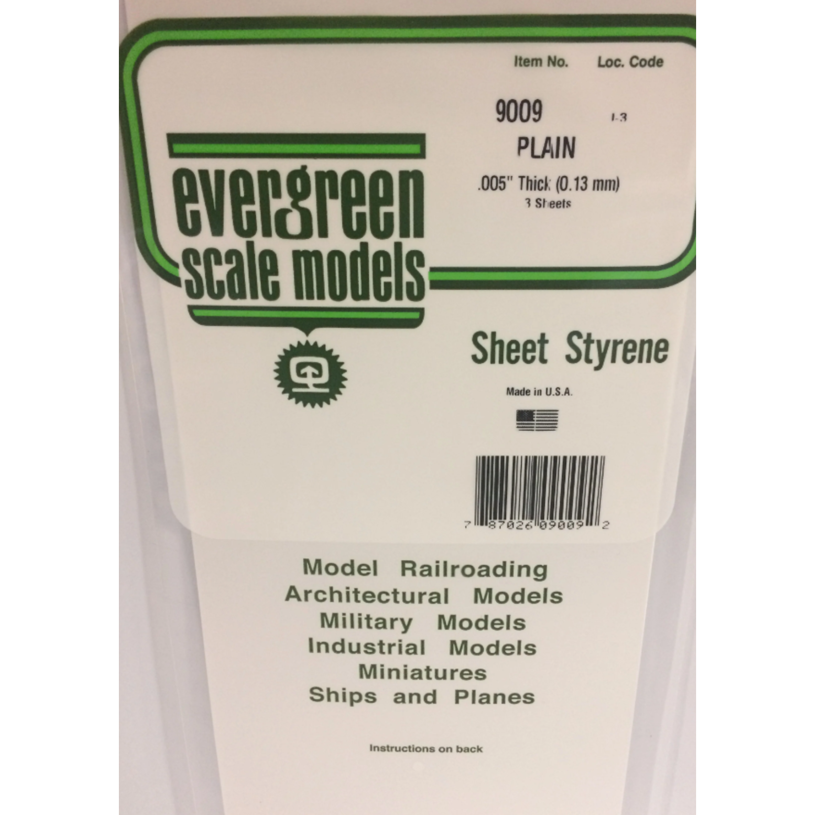 Evergreen Scale Models Evergreen 9009 - .005" (.13MM) X 6" X 12" PLAIN OPAQUE WHITE POLYSTYRENE (3) SHEETS