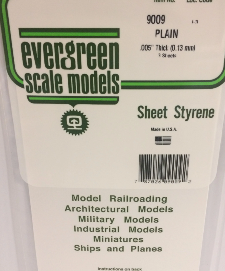 Evergreen Scale Models Evergreen 9009 - .005" (.13MM) X 6" X 12" PLAIN OPAQUE WHITE POLYSTYRENE (3) SHEETS