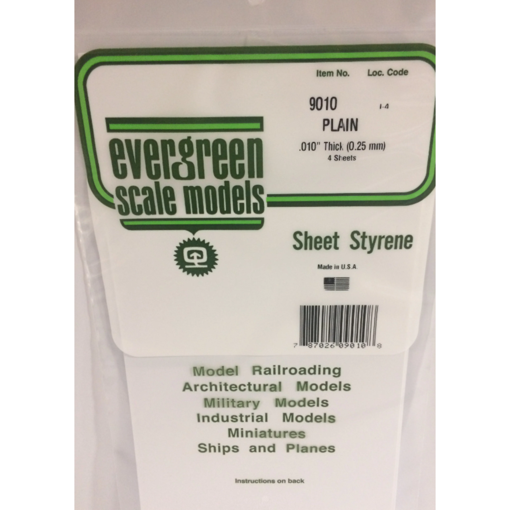 Evergreen Scale Models Evergreen 9010 - .010" (.25MM) X 6" X 12" PLAIN OPAQUE WHITE POLYSTYRENE (4) SHEETS