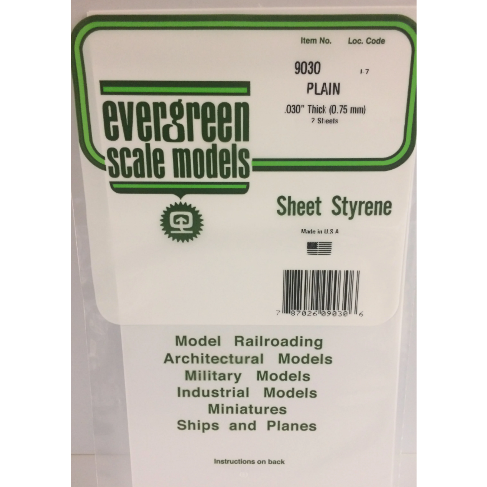 Evergreen Scale Models Evergreen 9030 - .030" (.75MM) X 6" X 12" PLAIN OPAQUE WHITE POLYSTYRENE (2) SHEETS