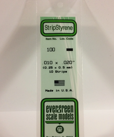 Evergreen Scale Models Evergreen 100 - .010" X .020" X 14"OPAQUE WHITE POLYSTYRENE STRIP (10) Pack