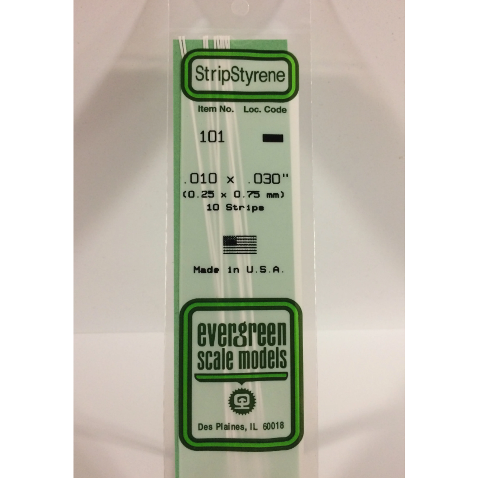 Evergreen Scale Models Evergreen 101 - .010" X .030" X 14" OPAQUE WHITE POLYSTYRENE STRIP (10) Pack