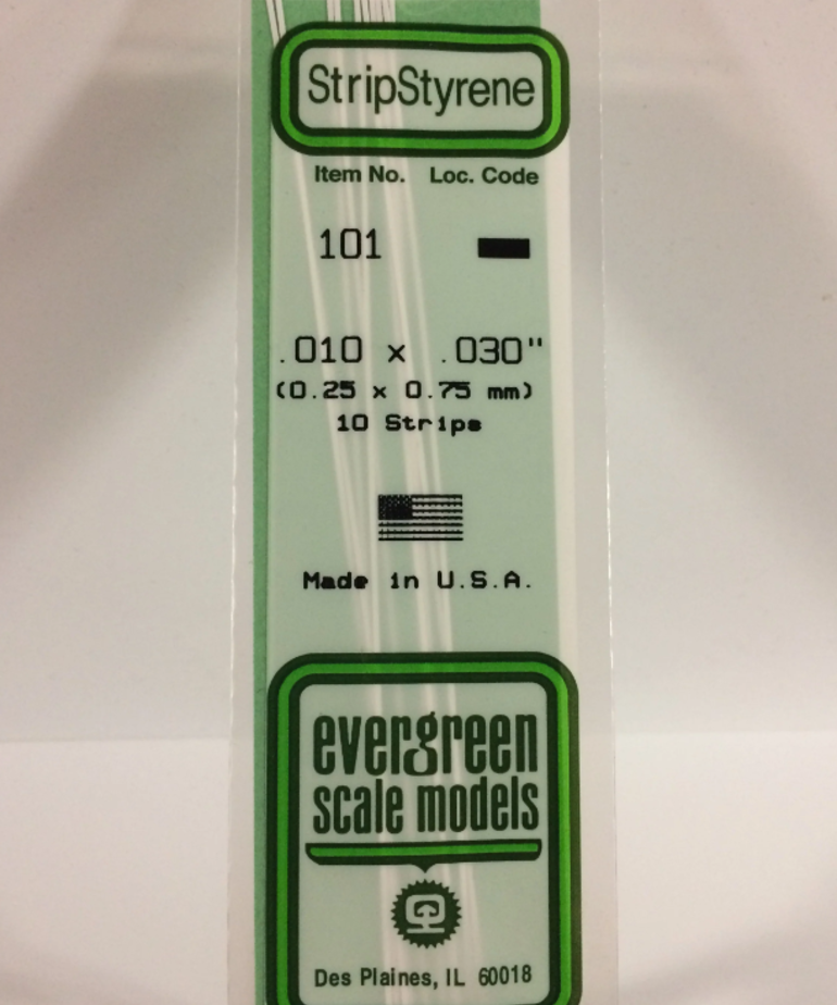Evergreen Scale Models Evergreen 101 - .010" X .030" X 14" OPAQUE WHITE POLYSTYRENE STRIP (10) Pack