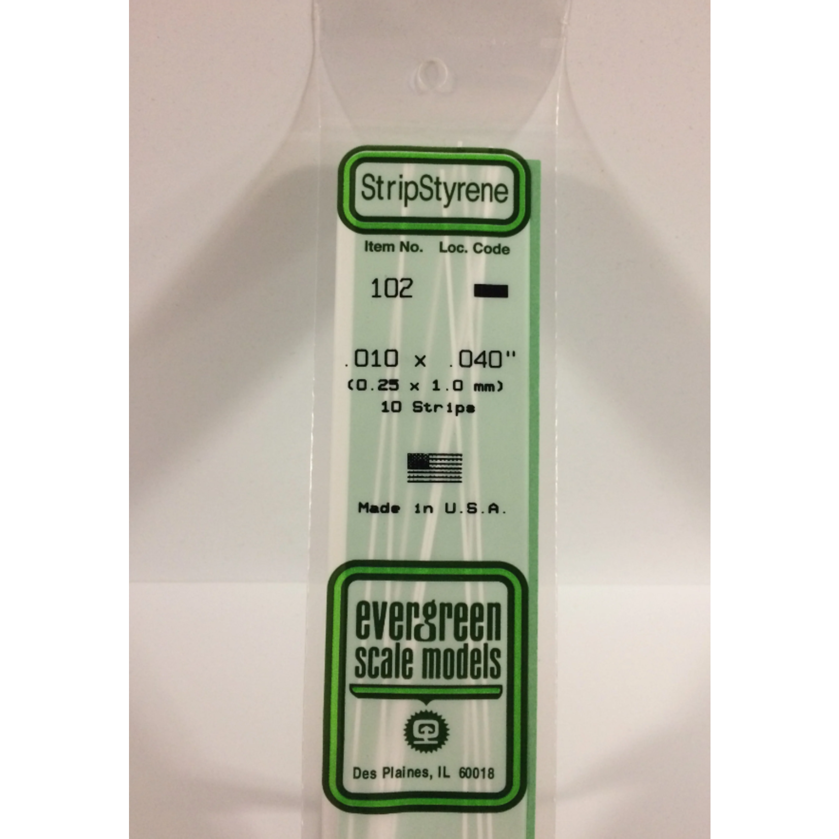 Evergreen Scale Models Evergreen 102 - .010" X .040" X 14" OPAQUE WHITE POLYSTYRENE STRIP (10) Pack
