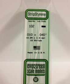 Evergreen Scale Models Evergreen 102 - .010" X .040" X 14" OPAQUE WHITE POLYSTYRENE STRIP (10) Pack