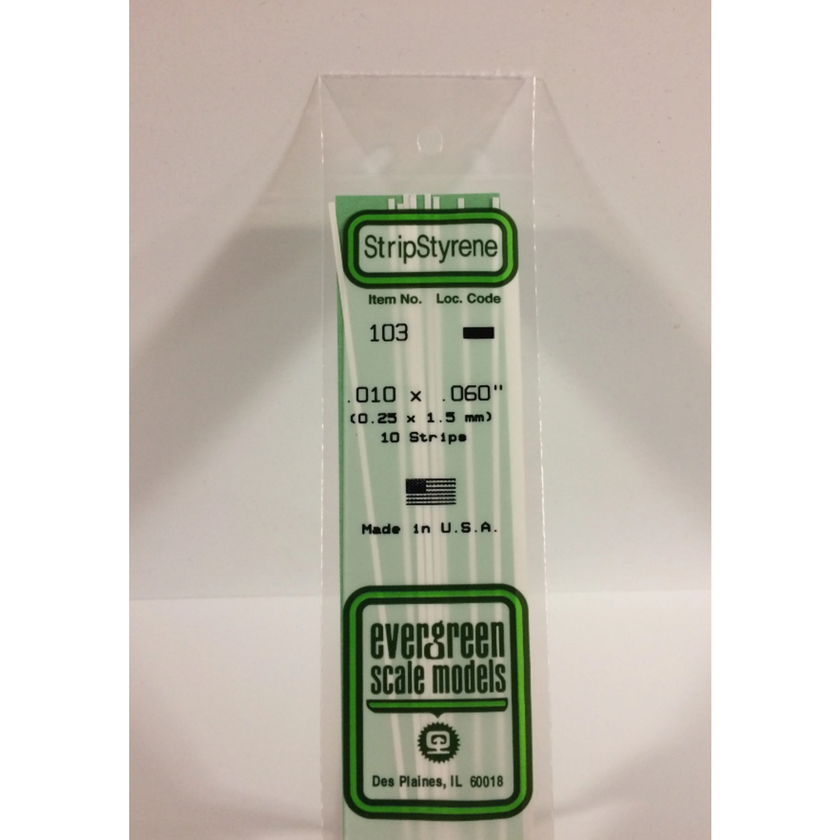 Evergreen Scale Models Evergreen 103 - .010" X .060" X 14" OPAQUE WHITE POLYSTYRENE STRIP (10) Pack
