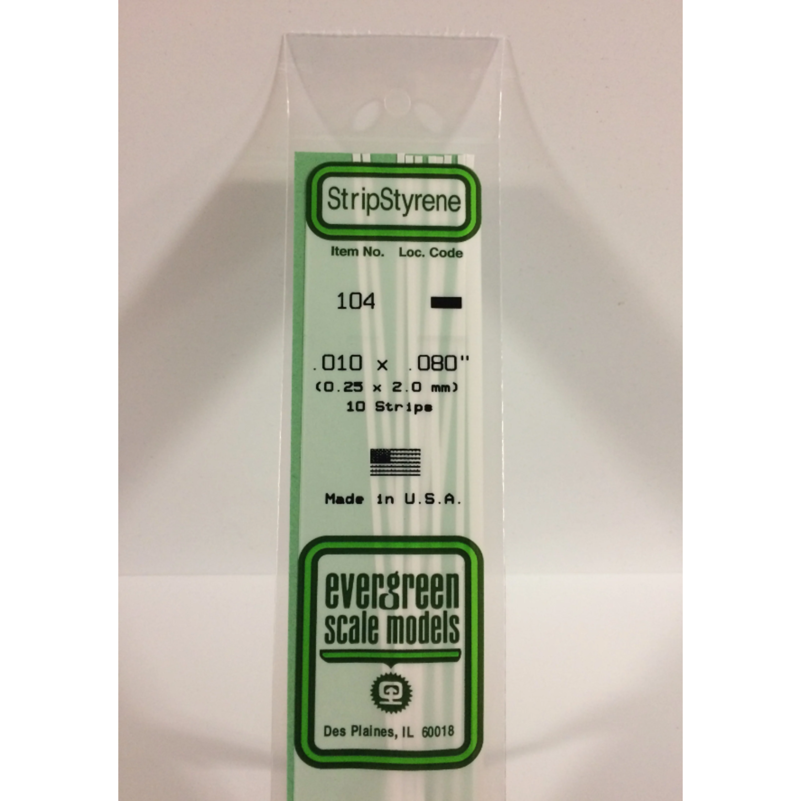 Evergreen Scale Models Evergreen 104 - .010" X .080" X 14" OPAQUE WHITE POLYSTYRENE STRIP (10) Pack