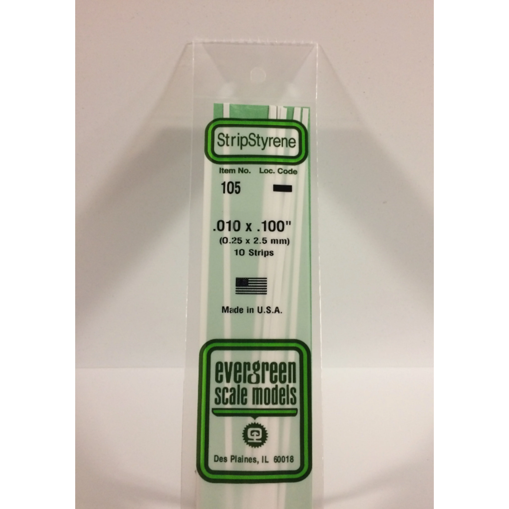 Evergreen Scale Models Evergreen 105 - .010" X .100" X 14" OPAQUE WHITE POLYSTYRENE STRIP (10) Pack