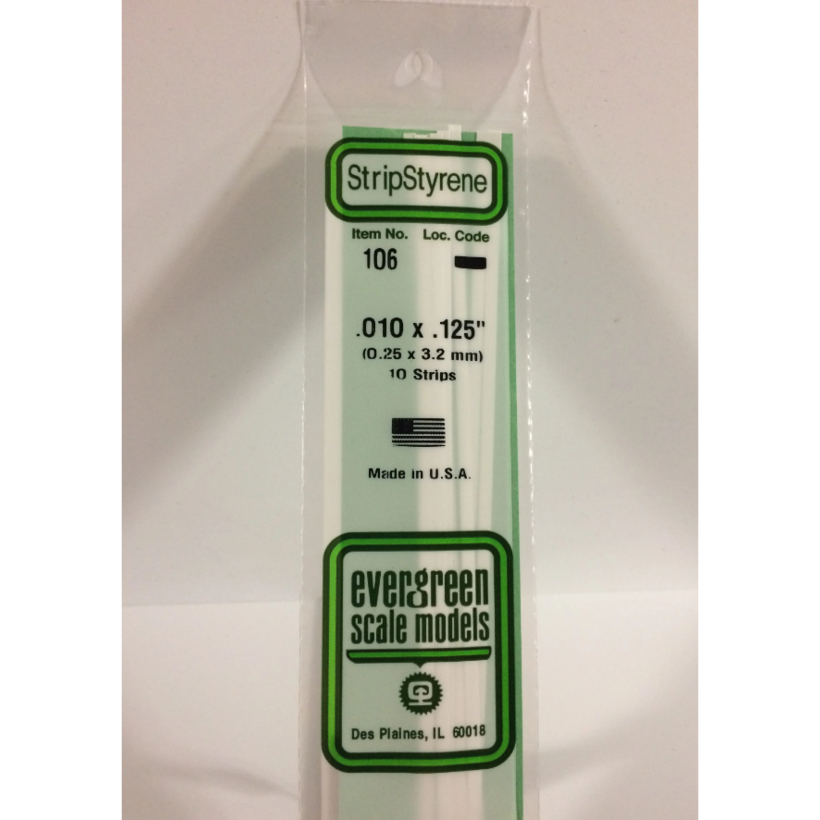 Evergreen Scale Models Evergreen 106 - .010" X .125" X 14" OPAQUE WHITE POLYSTYRENE STRIP (10) Pack