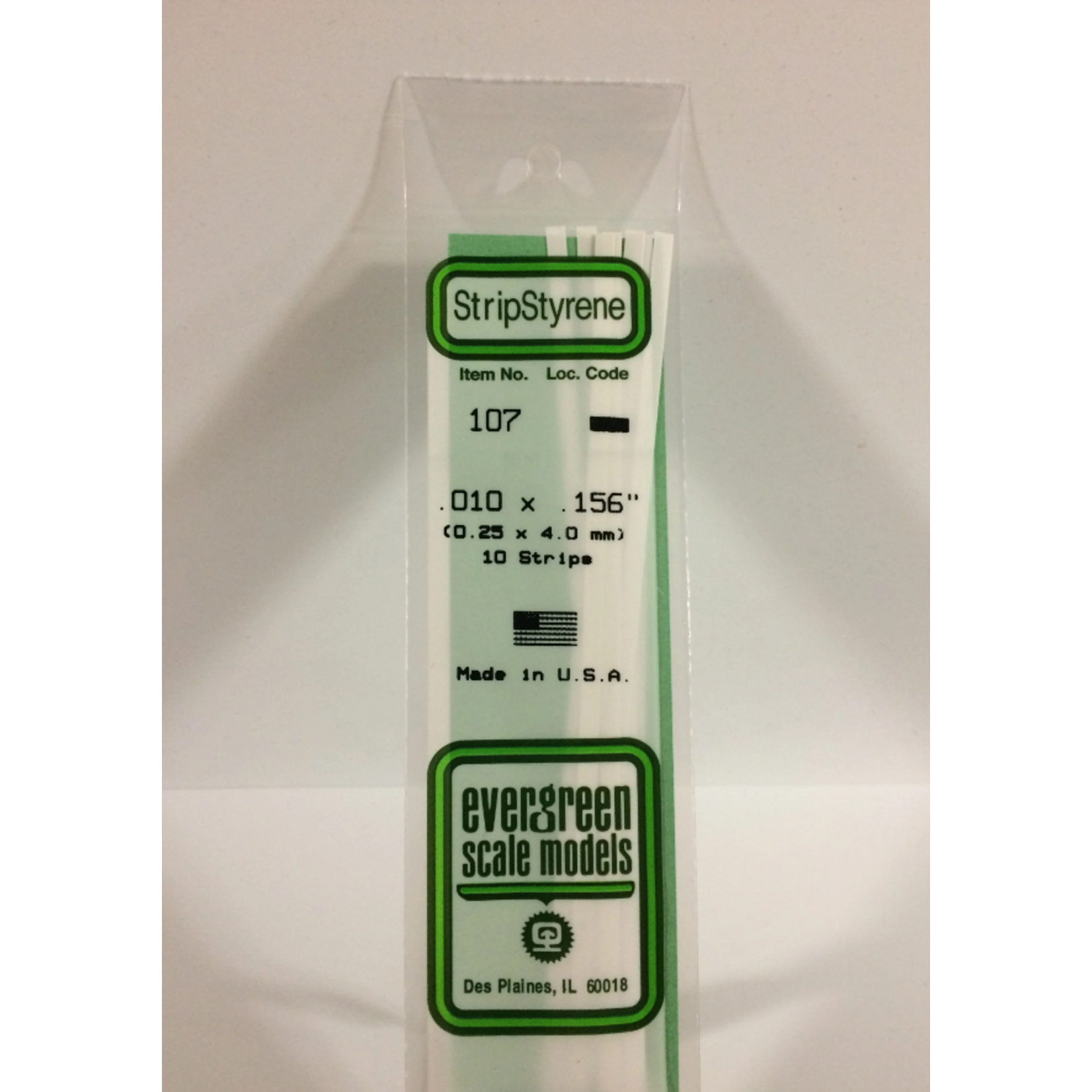 Evergreen Scale Models Evergreen 107 - .010" X .156" X 14" OPAQUE WHITE POLYSTYRENE STRIP (10) Pack