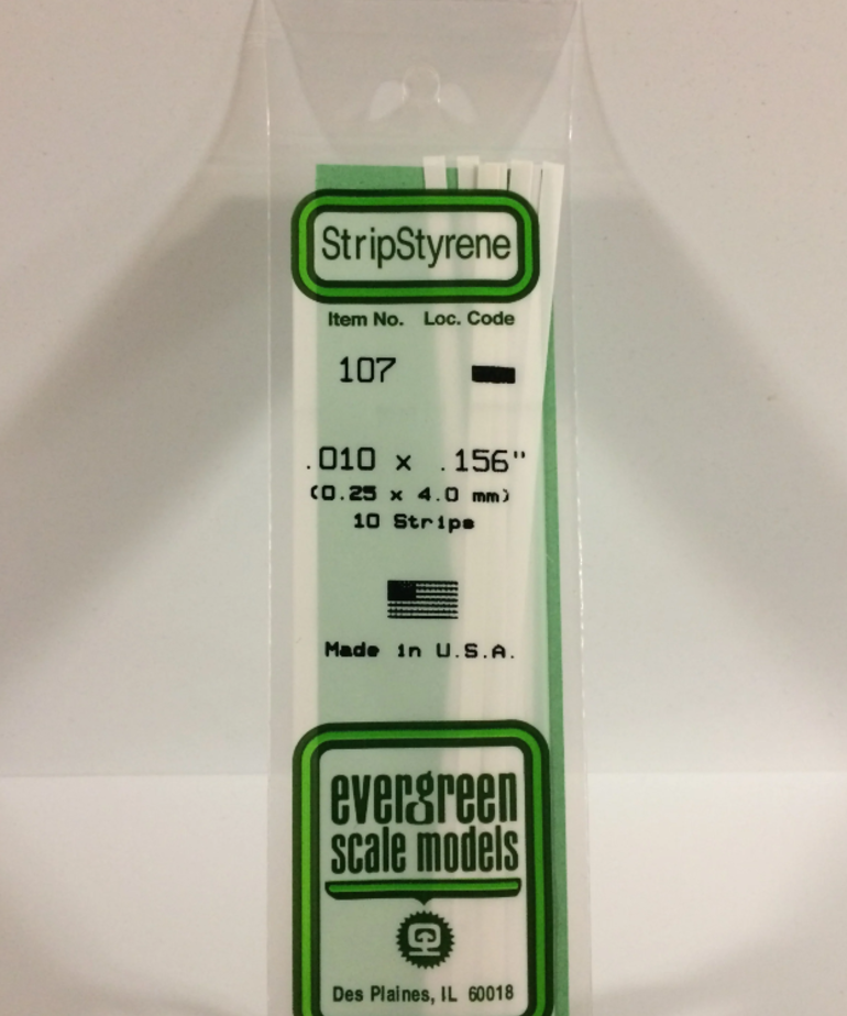 Evergreen Scale Models Evergreen 107 - .010" X .156" X 14" OPAQUE WHITE POLYSTYRENE STRIP (10) Pack