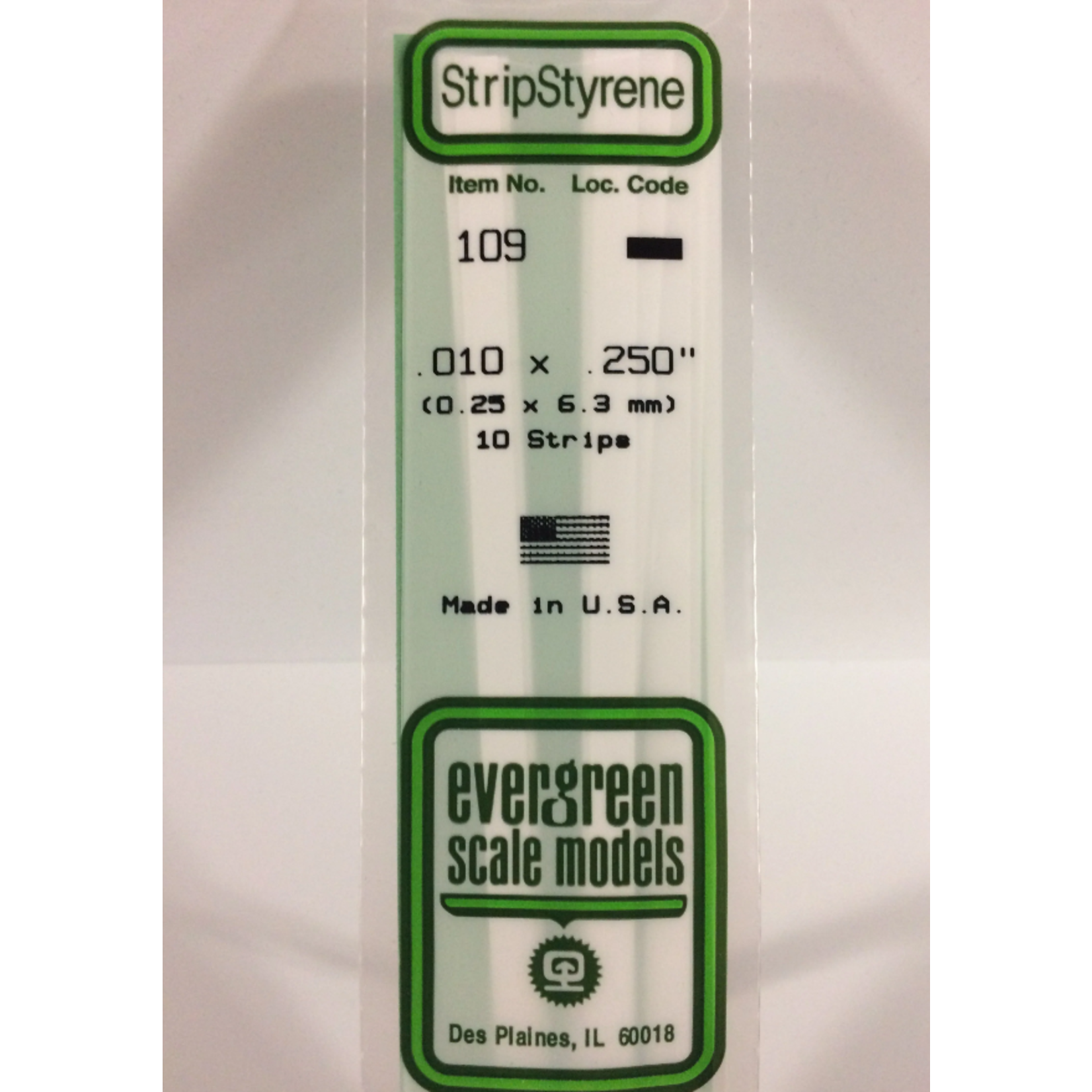 Evergreen Scale Models Evergreen 109 - .010" X .250" X 14" OPAQUE WHITE POLYSTYRENE STRIP (10) Pack