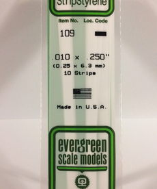 Evergreen Scale Models Evergreen 109 - .010" X .250" X 14" OPAQUE WHITE POLYSTYRENE STRIP (10) Pack