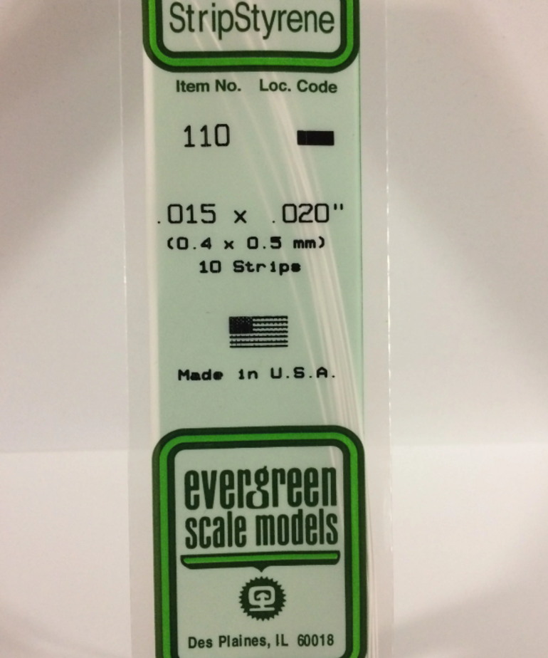 Evergreen Scale Models Evergreen 110 - .015" X .020" X 14" OPAQUE WHITE POLYSTYRENE STRIP (10) Pack