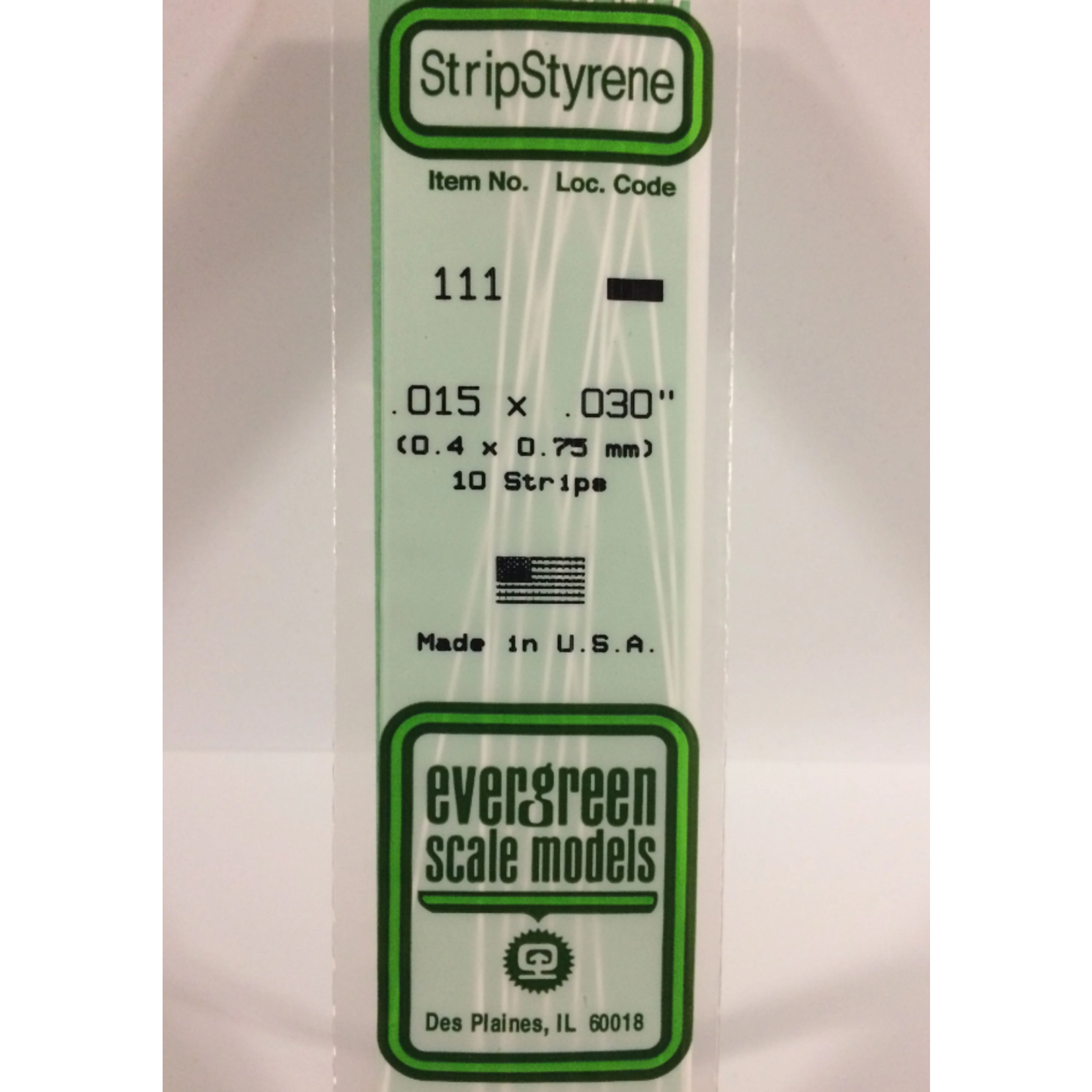 Evergreen Scale Models Evergreen 111 - .015" X .030" X 14" OPAQUE WHITE POLYSTYRENE STRIP (10) Pack