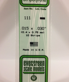 Evergreen Scale Models Evergreen 111 - .015" X .030" X 14" OPAQUE WHITE POLYSTYRENE STRIP (10) Pack