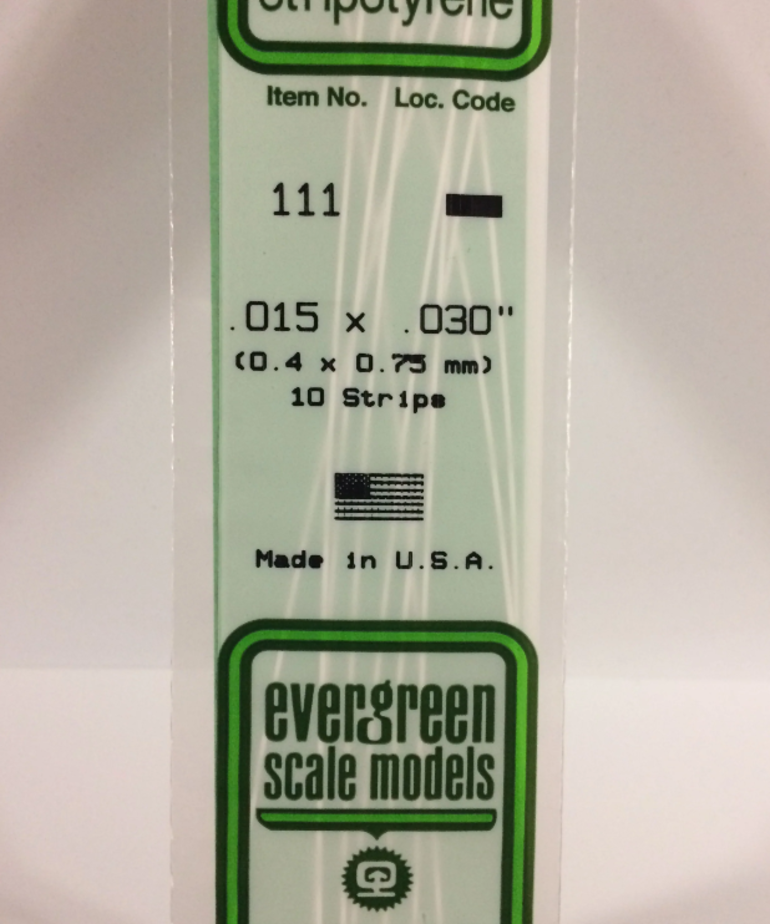 Evergreen Scale Models Evergreen 111 - .015" X .030" X 14" OPAQUE WHITE POLYSTYRENE STRIP (10) Pack