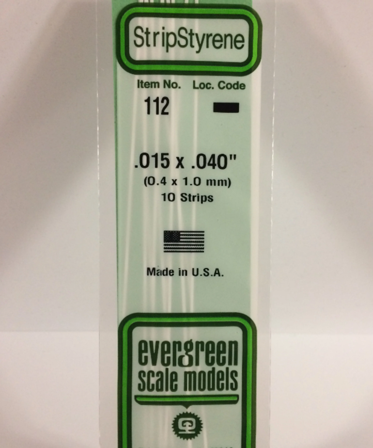 Evergreen Scale Models Evergreen 112 - .015" X .040" X 14" OPAQUE WHITE POLYSTYRENE STRIP (10) Pack