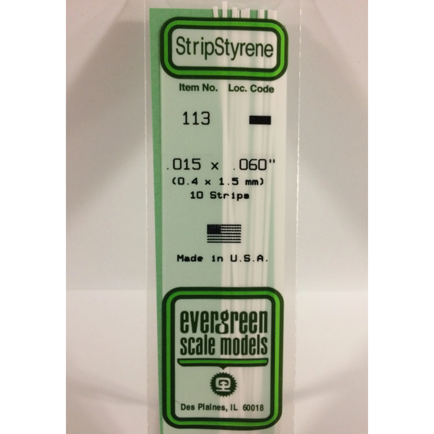 Evergreen Scale Models Evergreen 113 - .015" X .060" X 14" OPAQUE WHITE POLYSTYRENE STRIP (10) Pack