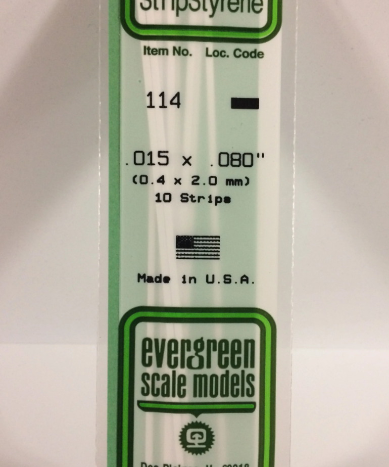 Evergreen Scale Models Evergreen 114 - .015" X .080" X 14" OPAQUE WHITE POLYSTYRENE STRIP (10) Pack