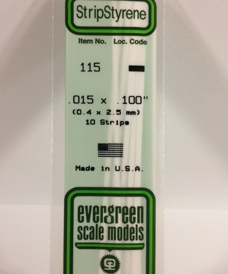Evergreen Scale Models Evergreen 115 - .015" X .100" X 14" OPAQUE WHITE POLYSTYRENE STRIP (10) Pack