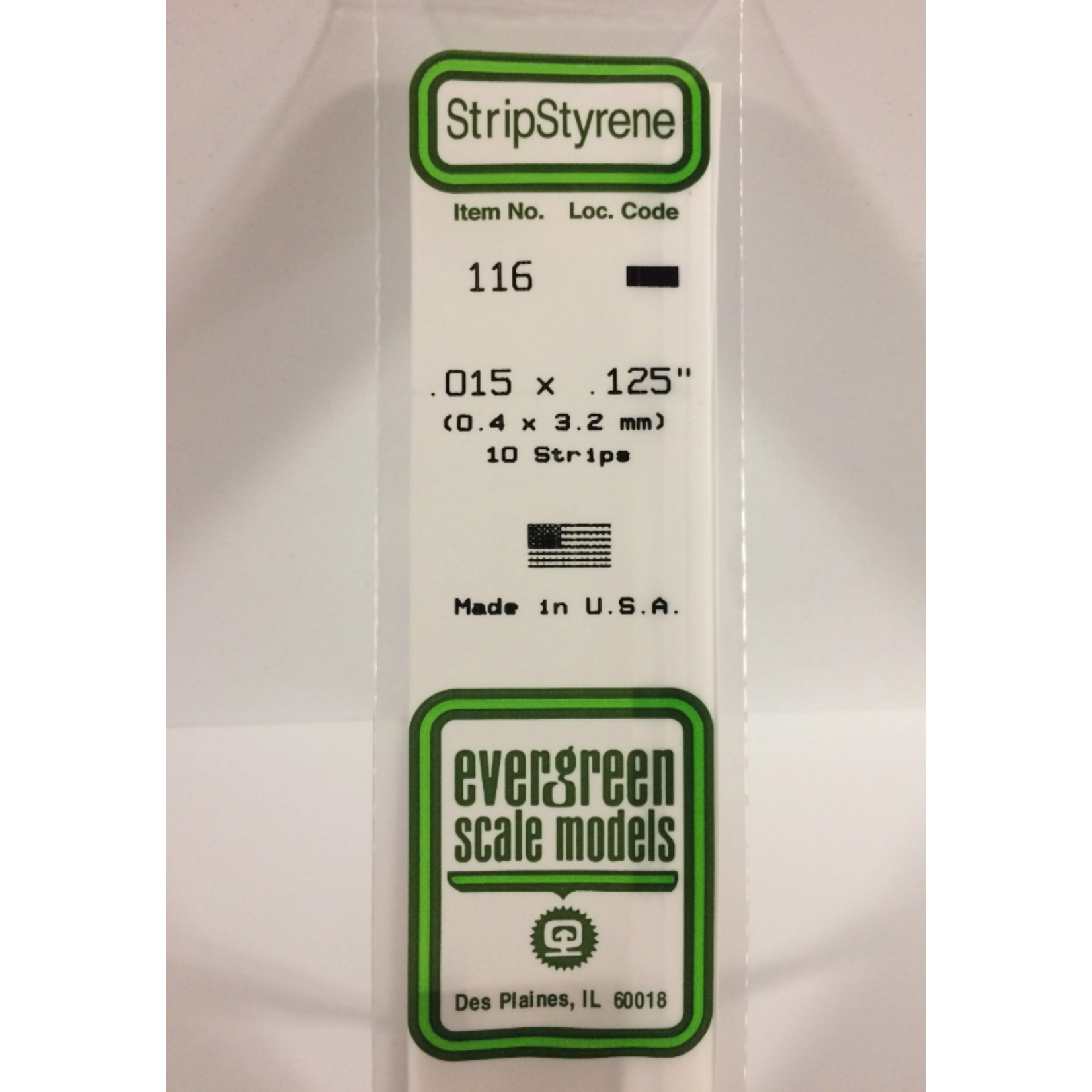 Evergreen Scale Models Evergreen 116 - .015" X .125" X 14" OPAQUE WHITE POLYSTYRENE STRIP (10) Pack