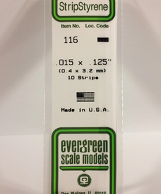 Evergreen Scale Models Evergreen 116 - .015" X .125" X 14" OPAQUE WHITE POLYSTYRENE STRIP (10) Pack