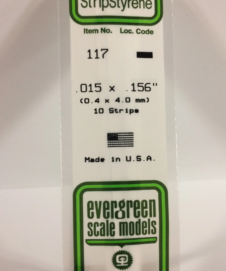 Evergreen Scale Models Evergreen 117 - .015" X .156" X 14" OPAQUE WHITE POLYSTYRENE STRIP (10) Pack