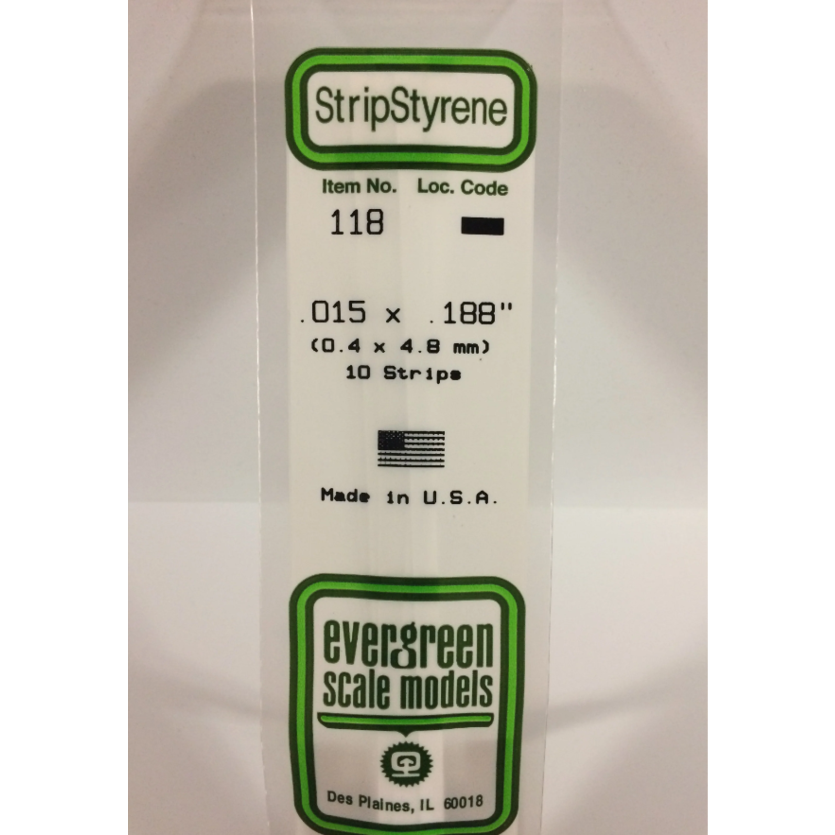 Evergreen Scale Models Evergreen 118 - .015" X .188" X 14" OPAQUE WHITE POLYSTYRENE STRIP (10) Pack