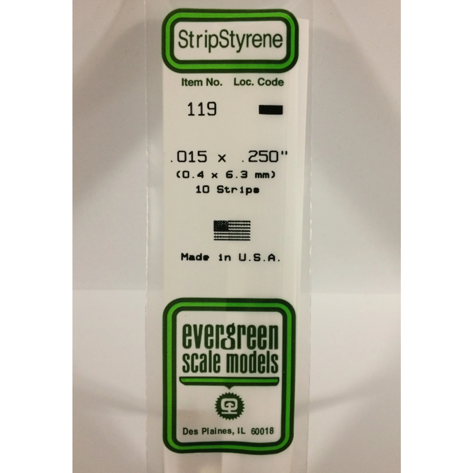 Evergreen Scale Models Evergreen 119 - .015" X .250" X 14" OPAQUE WHITE POLYSTYRENE STRIP (10) Pack