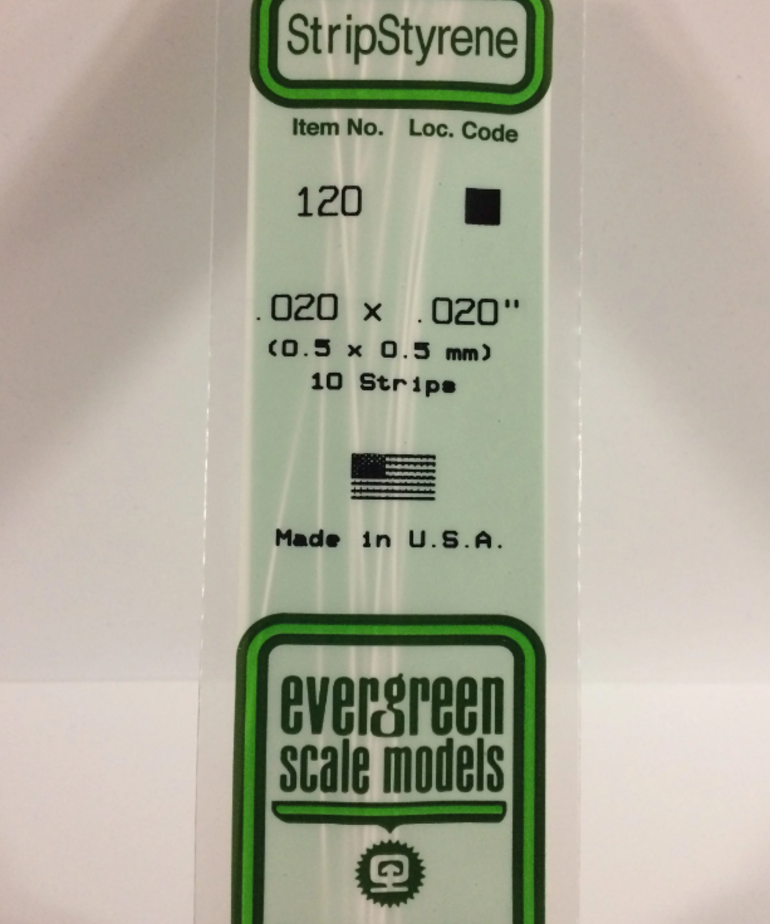 Evergreen Scale Models Evergreen 120 - .020" X .020" X 14" OPAQUE WHITE POLYSTYRENE STRIP (10) Pack