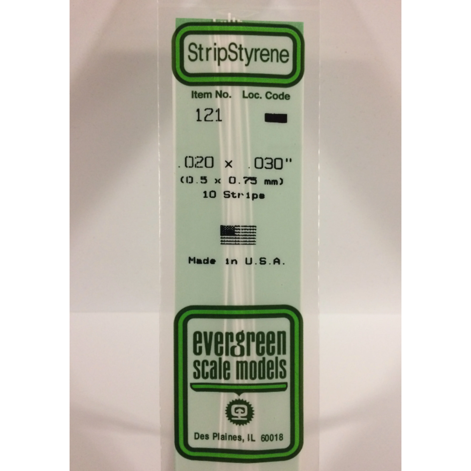 Evergreen Scale Models Evergreen 121 - .020" X .030" X 14" OPAQUE WHITE POLYSTYRENE STRIP (10) Pack