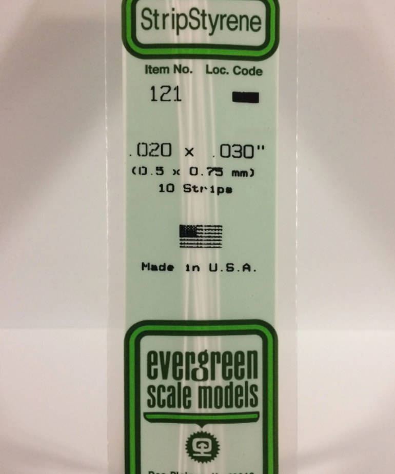 Evergreen Scale Models Evergreen 121 - .020" X .030" X 14" OPAQUE WHITE POLYSTYRENE STRIP (10) Pack