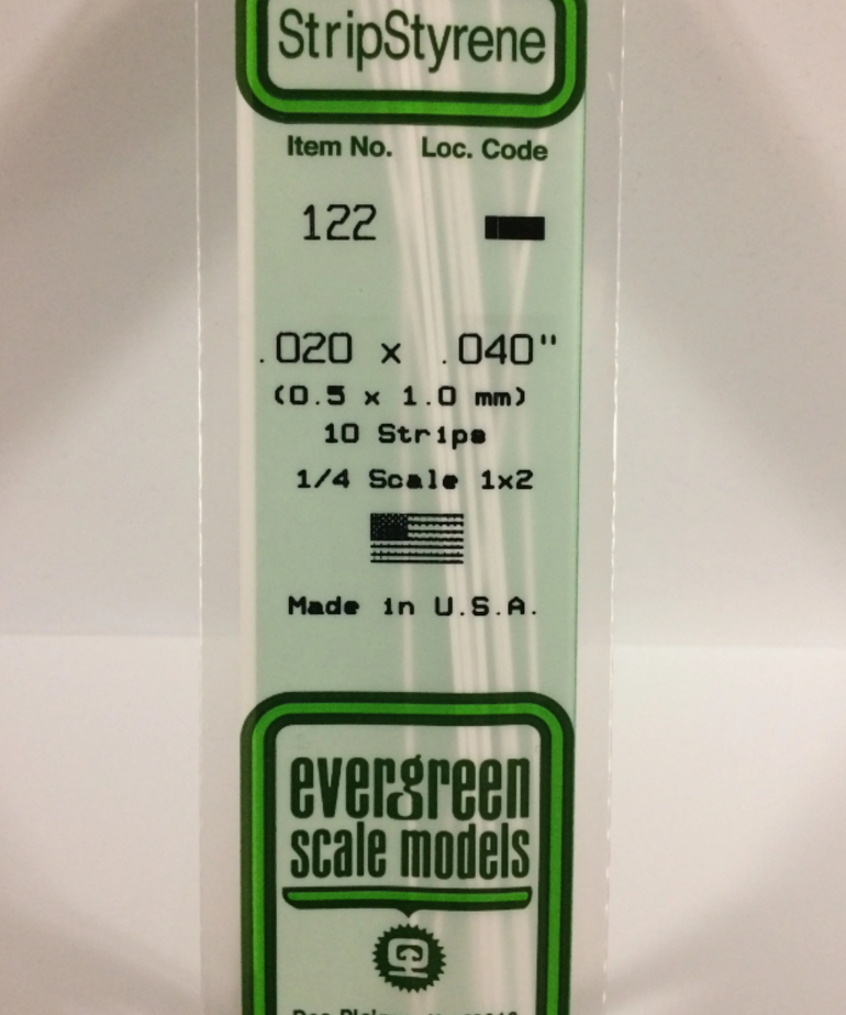Evergreen Scale Models Evergreen 122 - .020" X .040" X 14" OPAQUE WHITE POLYSTYRENE STRIP (10) Pack